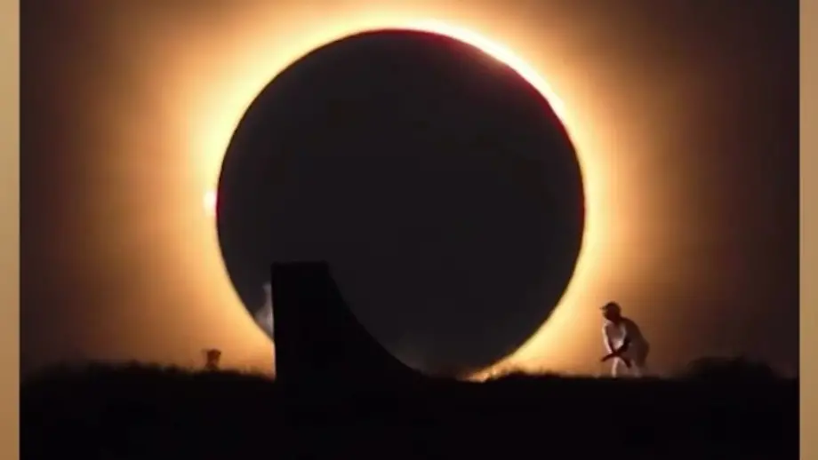 Beeindruckende Skateboard-Aufnahme während der Sonnenfinsternis